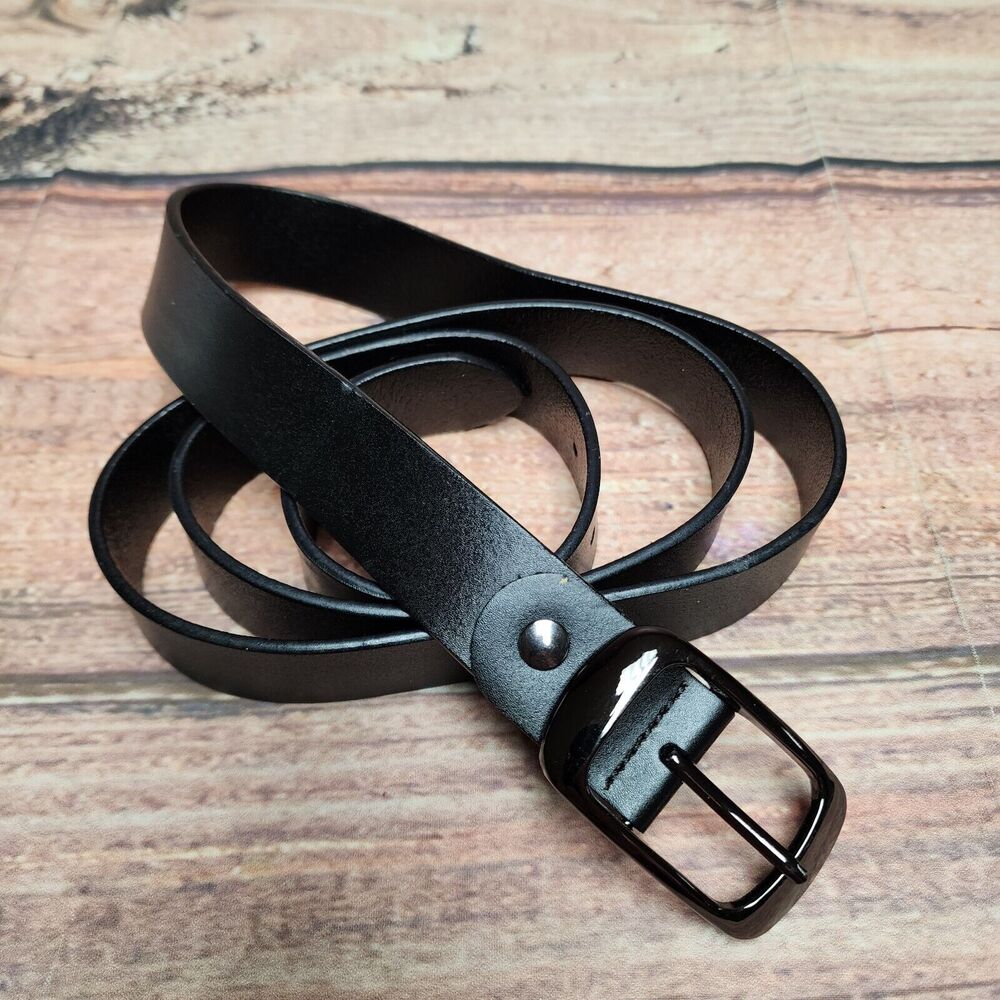 Unbranded 100% Leather Black Gray/Black Shiny Buckle Great W/Jeans Great Gift